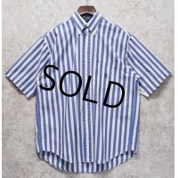 【ビンテージ】【nautica】【オールドノーティカ】【青ｘ白 ストライプ】ボタンダウン【半袖コットンシャツ】【サイズＭ】 
