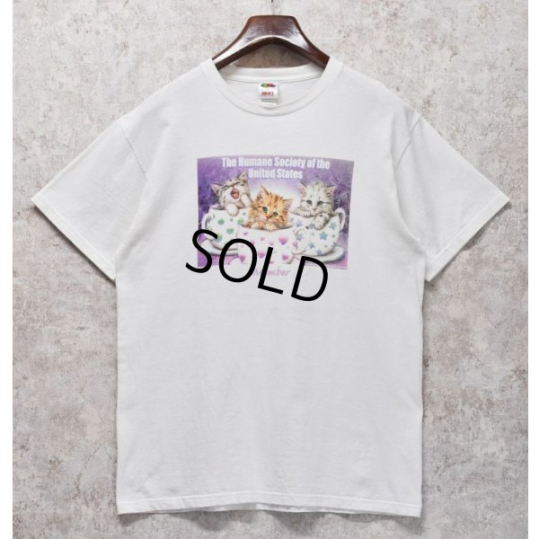画像1: ビンテージ【FRUIT OF THE LOOM】【フルーツオブザルーム】【THE HUMANE SOCIETY】【猫】白【 Tシャツ】 サイズL 