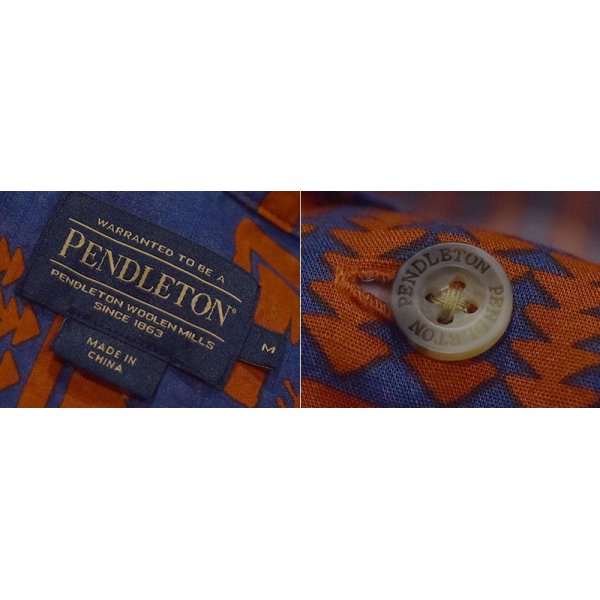 画像2: 【ビンテージ】【Pendleton】ペンドルトン【青ｘオレンジ】ネイティブ柄【ハワイアンシャツ】【サイズＭ】 