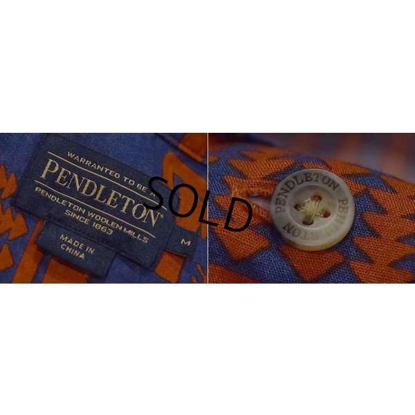 画像2: 【ビンテージ】【Pendleton】ペンドルトン【青ｘオレンジ】ネイティブ柄【ハワイアンシャツ】【サイズＭ】 