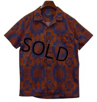 【ビンテージ】【Pendleton】ペンドルトン【青ｘオレンジ】ネイティブ柄【ハワイアンシャツ】【サイズＭ】 