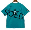 90's【USA製】ビンテージ【フルーツオブザルーム】【胸ポケ】星【バックプリント】【エメラルドブルー】【Ｔシャツ】【サイズL】 
