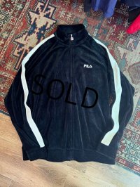 【ビンテージ】フィラ【FILA】黒ｘ白ライン【ベロア地】【トラックジャージ】トラックジャケット【サイズＬ】 