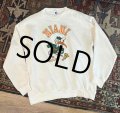 90's【USA製】【ビンテージ】【ラッセル】MIAMI HURRICANES マイアミハリケーンズ カレッジ フットボール フロッキープリント スウェット【サイズＸＬ】 
