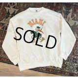 90's【USA製】【ビンテージ】【ラッセル】MIAMI HURRICANES マイアミハリケーンズ カレッジ フットボール フロッキープリント スウェット【サイズＸＬ】 