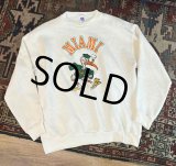 90's【USA製】【ビンテージ】【ラッセル】MIAMI HURRICANES マイアミハリケーンズ カレッジ フットボール フロッキープリント スウェット【サイズＸＬ】 