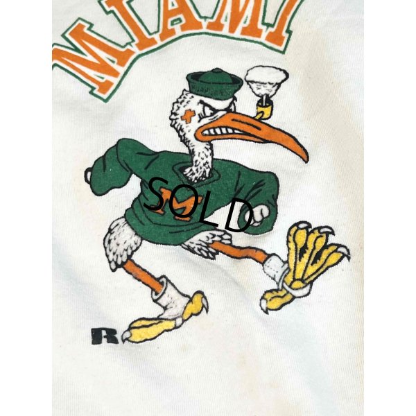 画像3: 90's【USA製】【ビンテージ】【ラッセル】MIAMI HURRICANES マイアミハリケーンズ カレッジ フットボール フロッキープリント スウェット【サイズＸＬ】 
