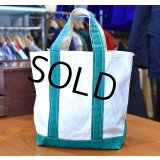 80's【ビンテージ】【L.L.bean】オールド【エルエルビーン】白ｘ緑【キャンバス】【トートバッグ】【ビーントート】小さいサイズ 