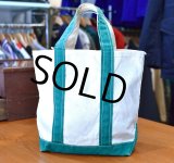 80's【ビンテージ】【L.L.bean】オールド【エルエルビーン】白ｘ緑【キャンバス】【トートバッグ】【ビーントート】小さいサイズ 