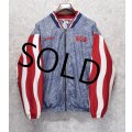 【ビンテージ】【adidas】アディダス【ケミカルデニム】【赤白ストライプ】ジップアップブルゾン【サイズＸＬ】 