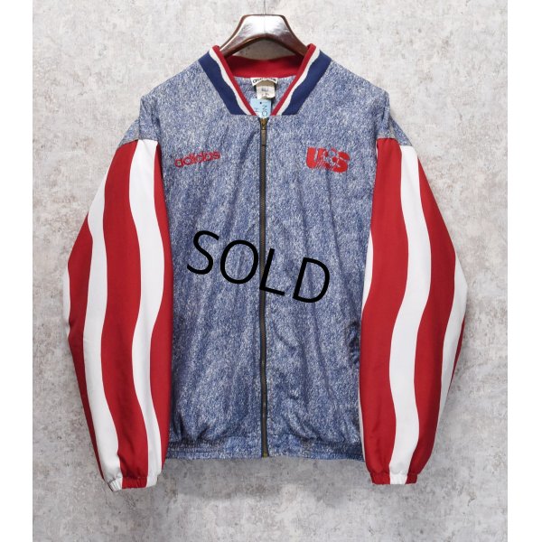 画像1: 【ビンテージ】【adidas】アディダス【ケミカルデニム】【赤白ストライプ】ジップアップブルゾン【サイズＸＬ】 