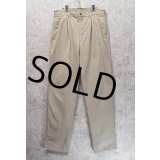 90's【ビンテージ】【L.L.Bean】【エルエルビーン】【裏地赤チェック】【コットンパンツ】１タック【ベージュ】【31×34】 