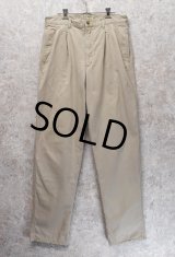 90's【ビンテージ】【L.L.Bean】【エルエルビーン】【裏地赤チェック】【コットンパンツ】１タック【ベージュ】【31×34】 