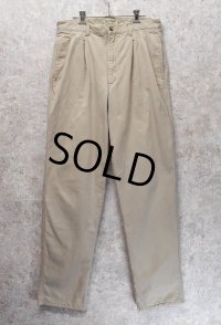 90's【ビンテージ】【L.L.Bean】【エルエルビーン】【裏地赤チェック】【コットンパンツ】１タック【ベージュ】【31×34】 