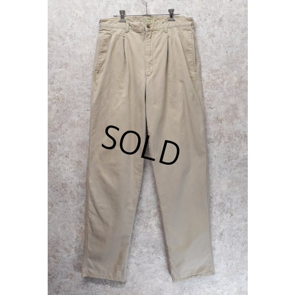 画像1: 90's【ビンテージ】【L.L.Bean】【エルエルビーン】【裏地赤チェック】【コットンパンツ】１タック【ベージュ】【31×34】 