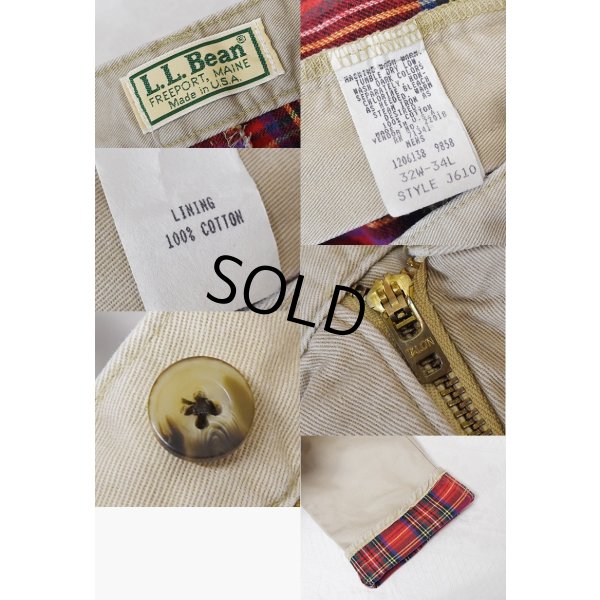 画像2: 90's【ビンテージ】【L.L.Bean】【エルエルビーン】【裏地赤チェック】【コットンパンツ】１タック【ベージュ】【31×34】 