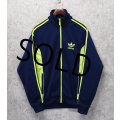 【ビンテージ】【アディダス】adidas【紺×蛍光イエローライン】ジャージ【トラックジャケット】【トラックジャージ】【サイズＬ】 