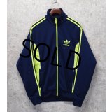 【ビンテージ】【アディダス】adidas【紺×蛍光イエローライン】ジャージ【トラックジャケット】【トラックジャージ】【サイズＬ】 
