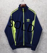 【ビンテージ】【アディダス】adidas【紺×蛍光イエローライン】ジャージ【トラックジャケット】【トラックジャージ】【サイズＬ】 
