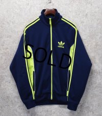 【ビンテージ】【アディダス】adidas【紺×蛍光イエローライン】ジャージ【トラックジャケット】【トラックジャージ】【サイズＬ】 