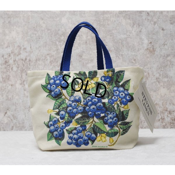 画像5: デッドストック【USA製】【STEVENS LINEN】【ビンテージ】【ブルーベリーズギフトバッグ】生成りx青【ミニトートバッグ】リネンタオル付き