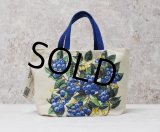 デッドストック【USA製】【STEVENS LINEN】【ビンテージ】【ブルーベリーズギフトバッグ】生成りｘ青【ミニトートバッグ】リネンタオル付き 
