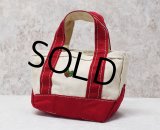 【ビンテージ】【L.L.bean】エルエルビーン【ヒイラギ刺繍】【生成りｘ赤】【キャンバス】【ミニミニトートバッグ】【ビーントート】 