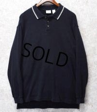 【ビンテージ】【L.L.Bean】LLビーン【黒ｘ白ライン】【長袖ポロシャツ】【サイズL】 