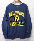 80's【USA製】ビンテージ【チャンピオン】プリント　トリコタグ【リバースウィーブ】【DELAWARE BASEBALL】【紺】【スウェット】【サイズXL】 