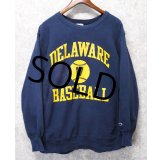 80's【USA製】ビンテージ【チャンピオン】プリント　トリコタグ【リバースウィーブ】【DELAWARE BASEBALL】【紺】【スウェット】【サイズXL】 
