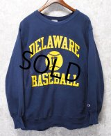 80's【USA製】ビンテージ【チャンピオン】プリント　トリコタグ【リバースウィーブ】【DELAWARE BASEBALL】【紺】【スウェット】【サイズXL】 