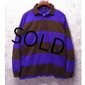 90's 【USA製】【ビンテージ】【GANT】ガント【紫ｘオリーブ】【ボーダー】【ラガーシャツ】【長袖ポロシャツ】【サイズＸＬ】 