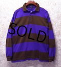 90's 【USA製】【ビンテージ】【GANT】ガント【紫ｘオリーブ】【ボーダー】【ラガーシャツ】【長袖ポロシャツ】【サイズＸＬ】 
