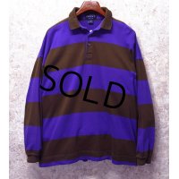 90's 【USA製】【ビンテージ】【GANT】ガント【紫ｘオリーブ】【ボーダー】【ラガーシャツ】【長袖ポロシャツ】【サイズＸＬ】 
