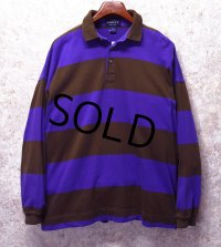 90's 【USA製】【ビンテージ】【GANT】ガント【紫ｘオリーブ】【ボーダー】【ラガーシャツ】【長袖ポロシャツ】【サイズＸＬ】 