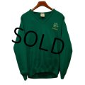程度良好!!【アイルランド製】ビンテージ【Celtic Wear】三つ葉のクローバー　若葉刺繍入り【緑】 Vネックセーター 【サイズ44】  