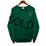 程度良好!!【アイルランド製】ビンテージ【Celtic Wear】三つ葉のクローバー　若葉刺繍入り【緑】 Vネックセーター 【サイズ44】  