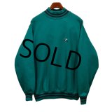 【USA製】【CUTTER&BUCK】【エメラルドグリーン×紺】【リブボーダー】【スウェット】【サイズM】 