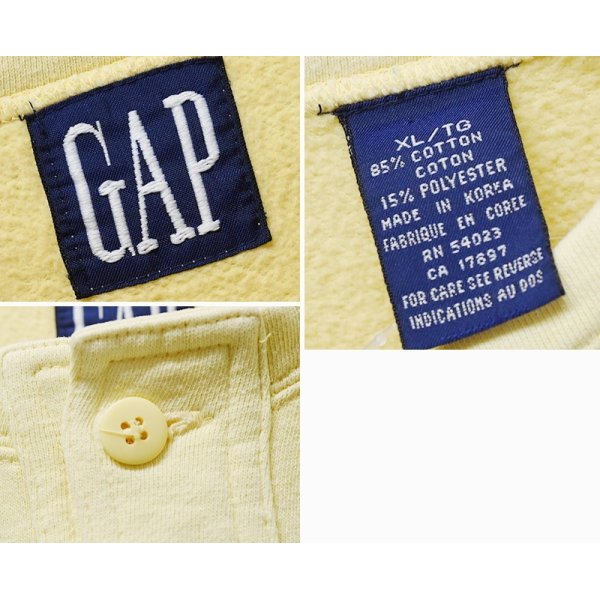 画像2: 【ビンテージ】【オールドギャップ】GAP【クリームイエロー】【ヘンリーネック】【スウェット】【サイズＸＬ】 