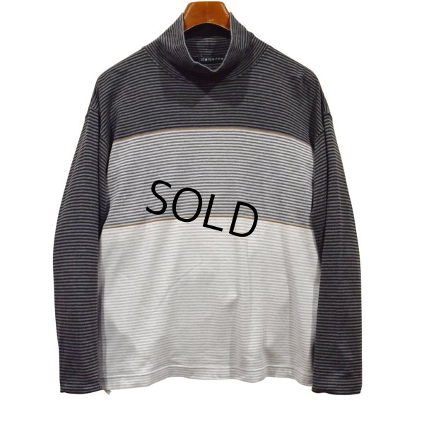 画像1: USA製【Claiborne】クレイボーン【グレーｘチャコールｘ黒】ボーダー【タートルネックロンT】【サイズL】 