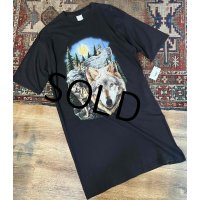 ビンテージ【狼の群れ】スリーピングシャツ【黒】ワンピース Tシャツ【レディース古着】 