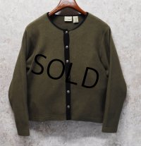 【ビンテージ】L.L.Bean【ＬＬビーン】【オリーブｘ黒】【ノンカラーフリースカーディガン】【レディースSM】【レディース古着】 
