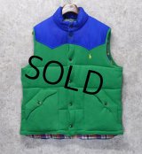 【Ralph Lauren】【ラルフローレン】青ナイロンｘ緑スウェット【スウェットベスト】【ダウンベスト】ウエスタンヨーク【サイズＸＬ】 