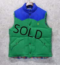 【Ralph Lauren】【ラルフローレン】青ナイロンｘ緑スウェット【スウェットベスト】【ダウンベスト】ウエスタンヨーク【サイズＸＬ】 