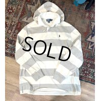 【POLO RALPH LAUREN 】ポロラルフローレン【フード付きラガーシャツ】【グレー×白ボーダー】【長袖ポロシャツ】【ラガーシャツ】【サイズXL】