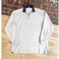 ビンテージ【白タグ】【Eddie Bauer】【エディーバウアー】【グレー×紺】【襟赤】【ハーフジップコットンシャツ】【サイズＬ】 