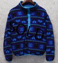 【ビンテージ】【ＬＬビーン】【L.L.Bean】紺ｘ水色【ノルディック柄】【スナッププルオーバーフリース】サイズＷ－Ｍ程度 