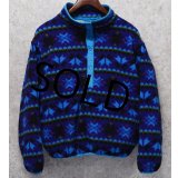 【ビンテージ】【ＬＬビーン】【L.L.Bean】紺ｘ水色【ノルディック柄】【スナッププルオーバーフリース】サイズＷ－Ｍ程度 