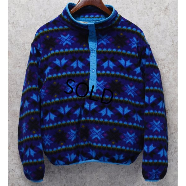 画像1: 【ビンテージ】【ＬＬビーン】【L.L.Bean】紺ｘ水色【ノルディック柄】【スナッププルオーバーフリース】サイズＷ－Ｍ程度 