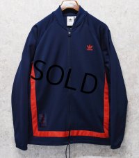 【ビンテージ】【アディダス】adidas【紺×赤】ドローコード付きジャージ【トラックジャケット】【トラックジャージ】【サイズＬ】 